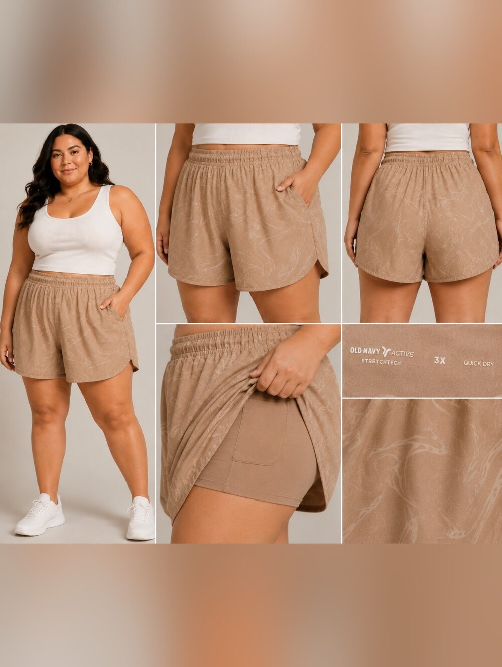 🍈Old Navy Size 3X Athletic Shorts – Tan Print – Elastic Waist